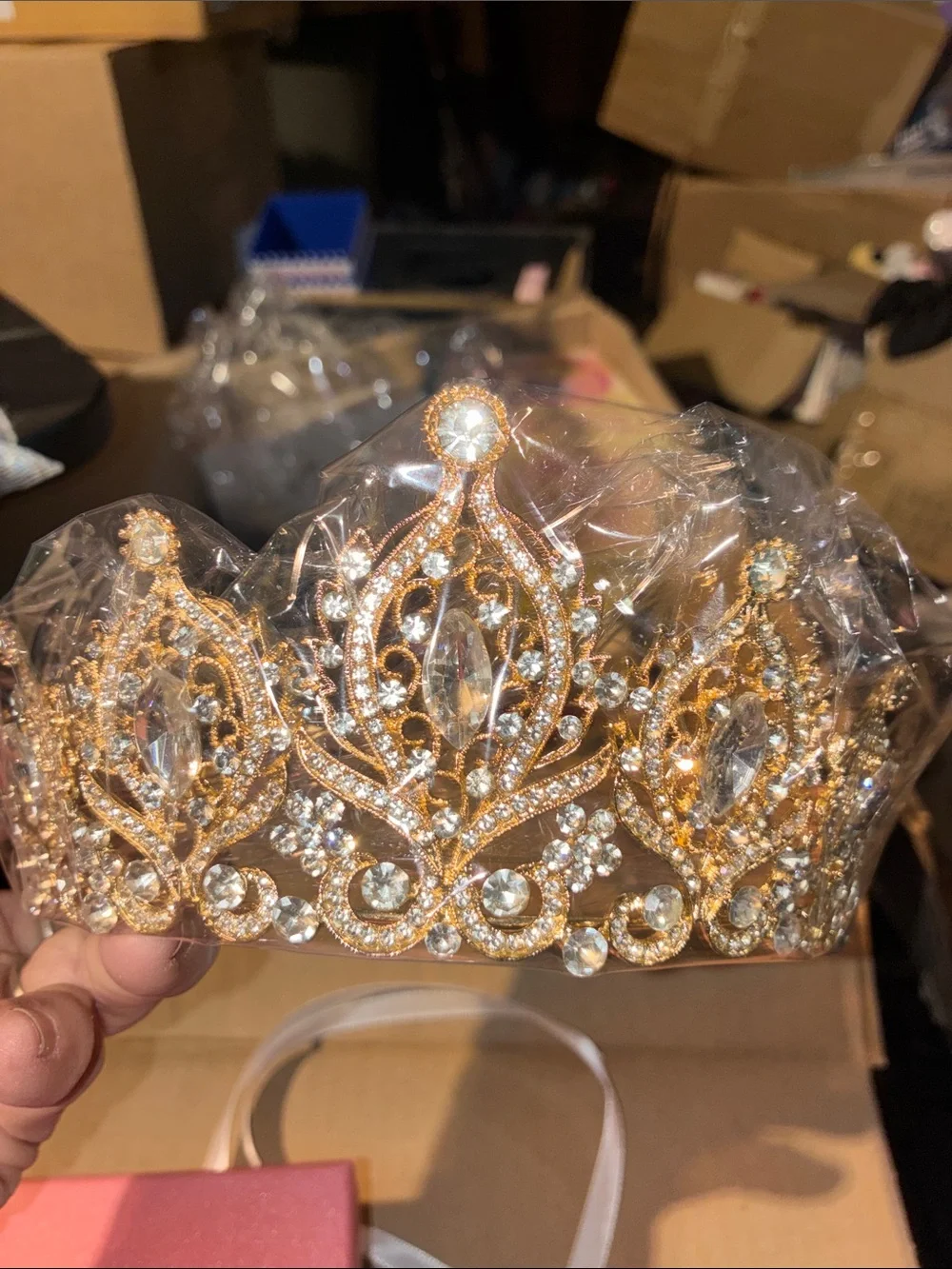Rose Gold Crystal Tiara Crown with Pink 